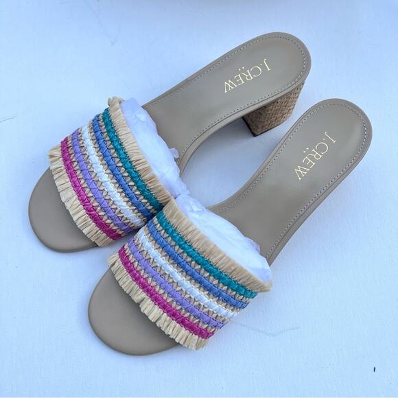 J.Crew Women’s  Classy Seasonal Style Woven Mule Raffia Rainbow Sandals Sz 8.5 - Picture 1 of 11